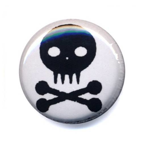 Badge zombie skull blanc têtre de mort os bones rockabilly ø25mm 