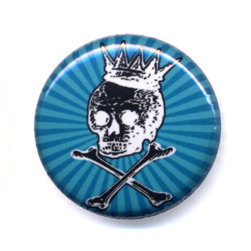 Badge canibal skull king turquoise tete de mort calavera ø25mm 