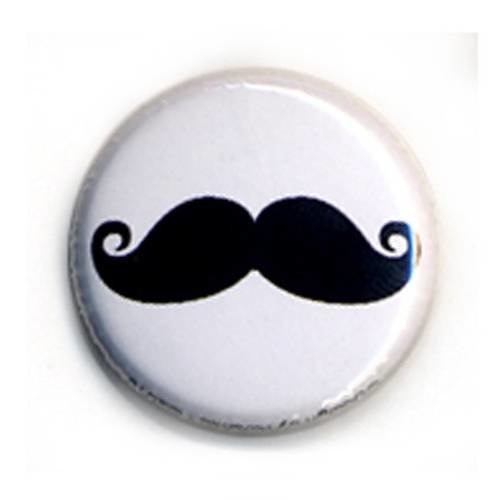 Badge moustache 02 moustaches noir fond blanc ø25mm 