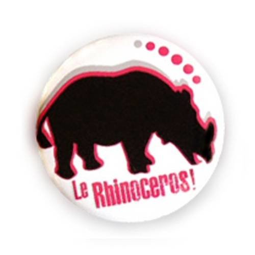 Badge le rhinoceros noir-rose / blanc ø25mm 
