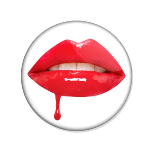 Badge bouche rouge glossy degoulinante levres sexy lips punk rock pinup ø25mm 