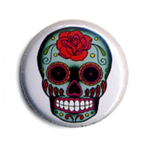 Badge calavera skull tête de mort mexicaine rock retro vintage ø25mm 