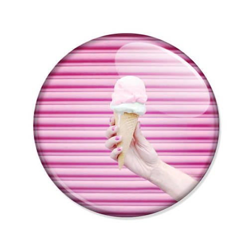Badge cornet de glace fraise ice cream yummy pop pink gourmand rose retro 80's pins ø25mm 