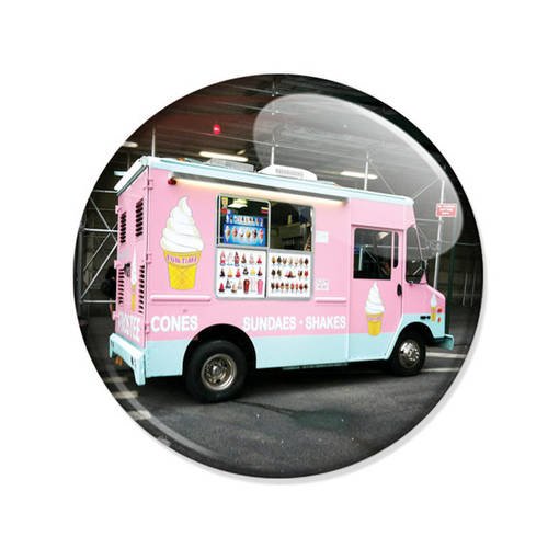 Badge camion marchand de glace ice cream food truck yummy pink rose pins ø25mm 