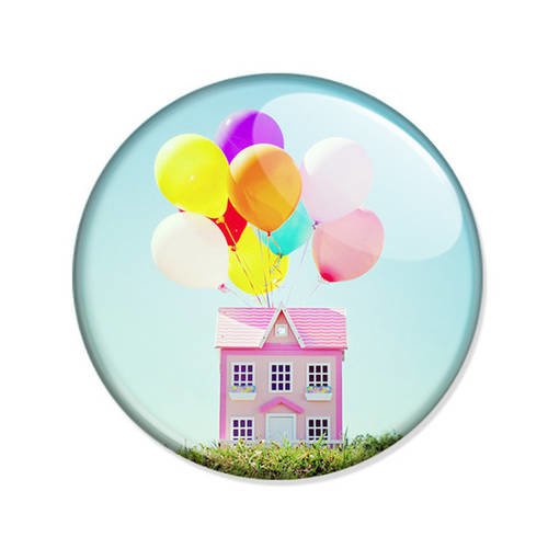 Badge maison de poupée et ballons couleur pop bohème boho rose vintage pins ø25mm 