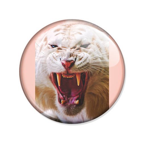 Badge fauve blanc rugisant groaarr animal félin prédateur tigre chat pins button ø25mm 