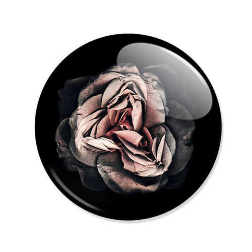 Badge rose noire fanée esprit floral retro bohème boho fleurs fleuri vintage pop pins ø25mm 
