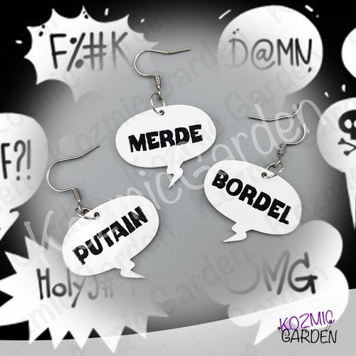 Boucles d'oreilles bulles bd jurons français – putain, bordel, merde