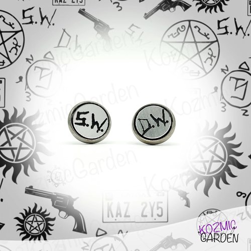 Boucles d'oreilles supernatural — initiales dean & sam winchester bijoux série tv