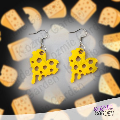 Boucles d'oreilles cœur fromage — l'amour, en mode fromage