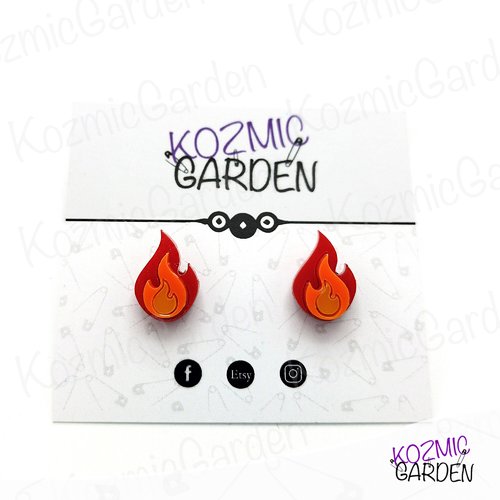 Boucles d'oreilles flamme | feu de camp — bijoux acrylique rouge orange jaune nature