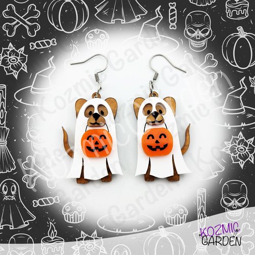 Boucles d'oreilles chien fantôme halloween – acrylique découpé laser