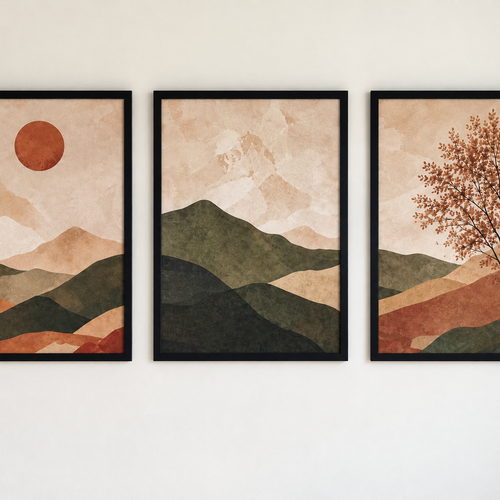 Lot de 3 cadres paysages de montagne aux couleurs d’automne
