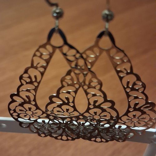 Boucles d'oreilles estampes filigranes argentées
