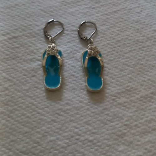 Boucles  d'oreilles   tongs bleues
