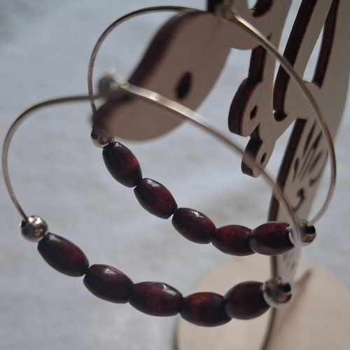 Creoles  argentees  perles bois bordeaux