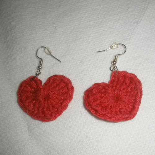 Boucles d'oreilles  cœur au crochet