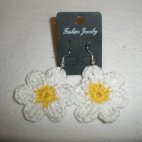 Boucles d'oreilles  fleurs au crochet