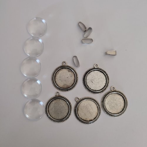 Kit 5 supports cabochons ronds argenté 20mm