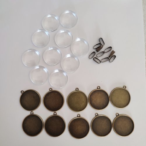 Kit 10 supports cabochons ronds bronze 25mm