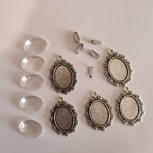 Kit 5 supports cabochons ovale argenté 25*18mm