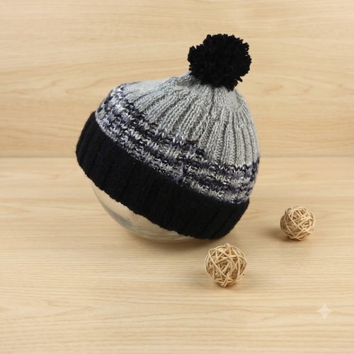 Bonnet homme fils à tricoter gris et noir