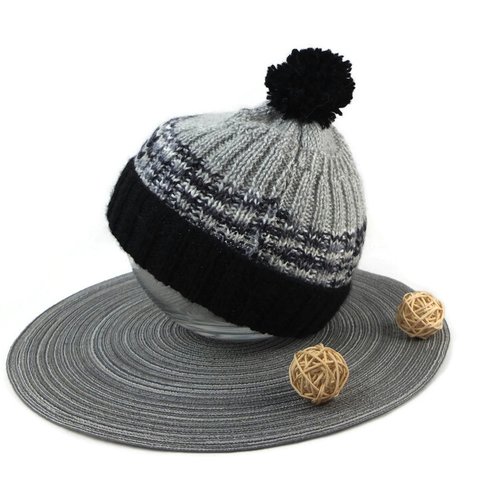 Bonnet homme fils à tricoter gris et noir