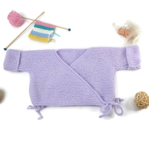Cache coeur naissance violet mixte fil à tricoter