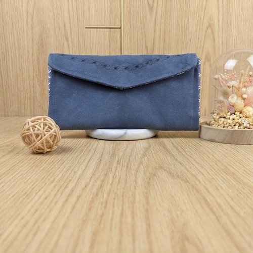 Portefeuille à soufflet en tissu suédine bleu