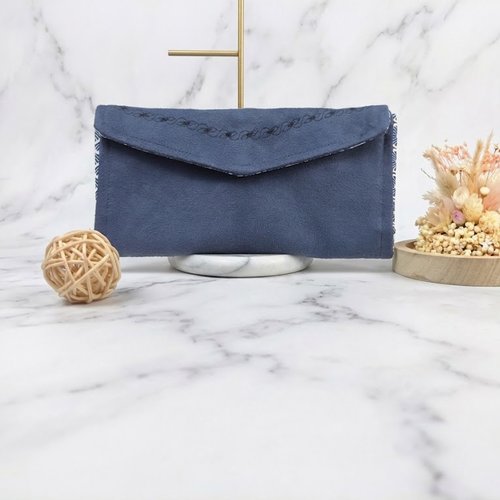 Portefeuille à soufflet en tissu suédine bleu