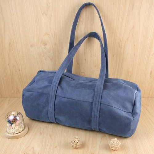 Sac de voyage, de sport polochon en tissu suédine bleu