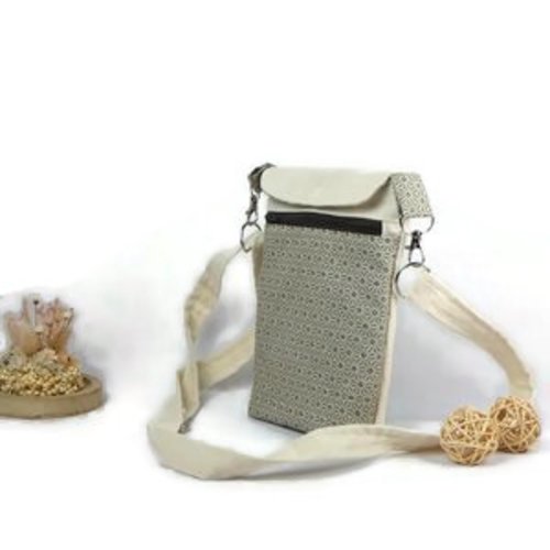 Sac bandoulière pour portable en tissu beige