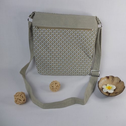 Sac bandoulière en tissu beige