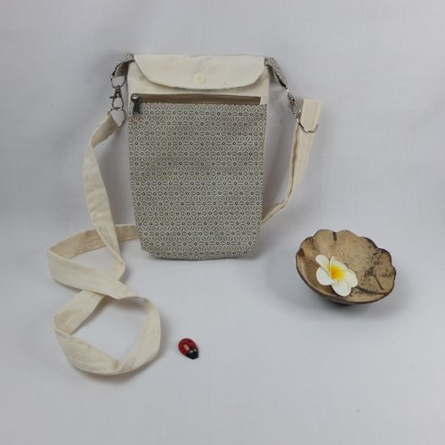 Sac bandoulière pour portable en tissu beige