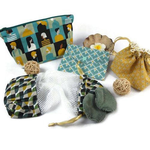 Ensemble de beauté  lingettes démaquillantes en éponge de bambou/coton