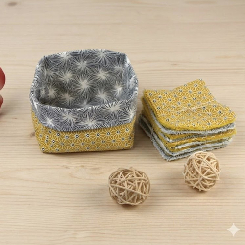 10 lingettes en coton et éponge de bambou + son panier de rangement