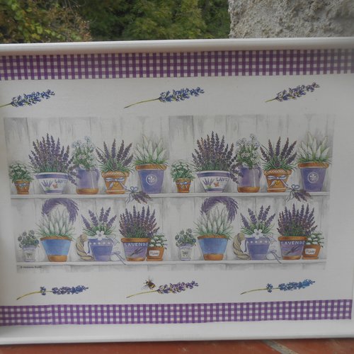 Plateau bois lavande et abeilles