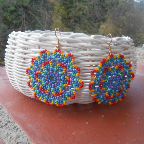 Boucles d'oreilles rocaille mandala multicolore
