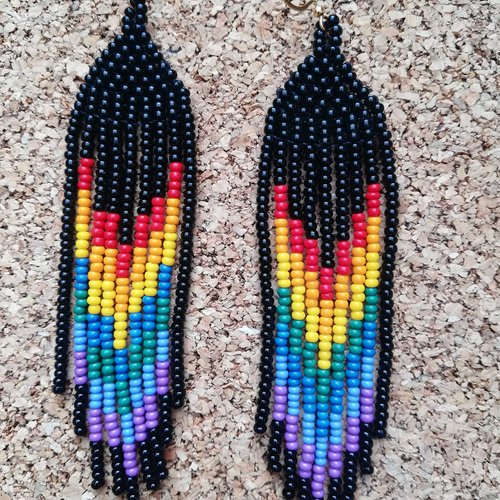 Boucles d'oreilles pendantes noir rainbow