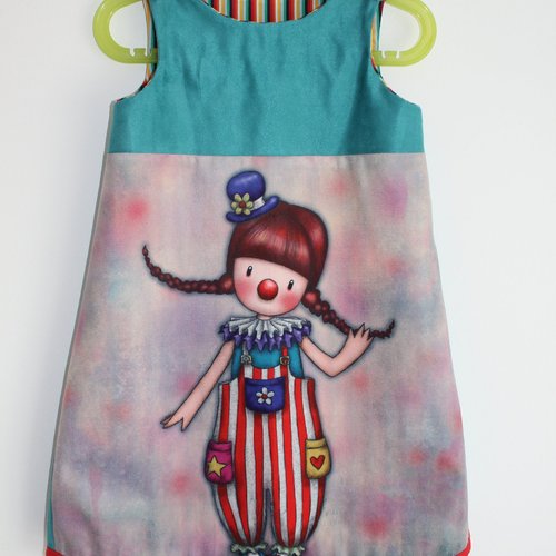 Olie petite robe hiver, t 5 ans, (voir 6 ans selon dimension) "petite fille clown" 