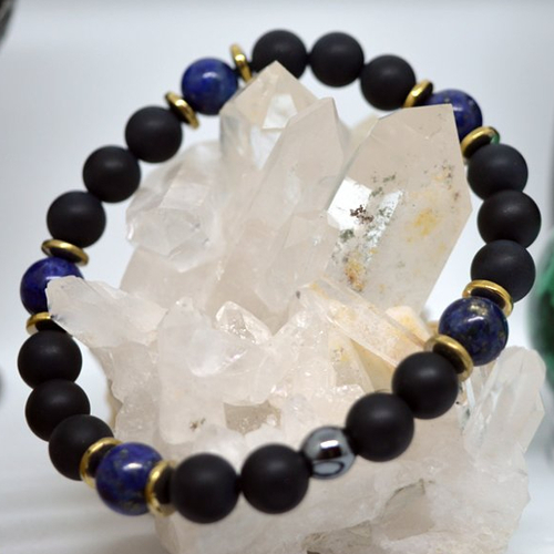Bracelet homme - lapis lazuli - onyx mat & hématite 8mm - 20cm