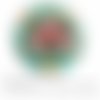 2 cabochons à coller fleur rouge turquoise, foklore russe, motif russe, russie, couleur au choix ref 1638  en verre 14 mm -
