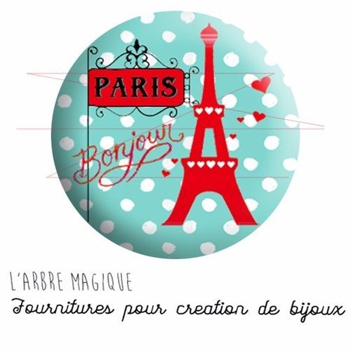 2 cabochons à coller  paris, tour eiffel, petit pois blanc fond bleu, rose, beige, vert couleur au choix ref 1673   - 16 mm - 