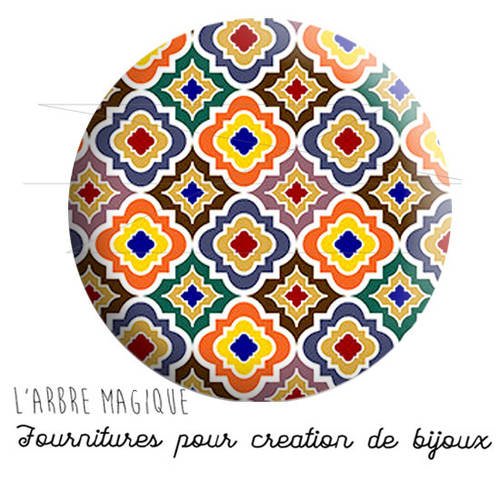 Cabochon fantaisie 25 mm maroc, marocain, faience, azuleros, carrelage ref 1806 