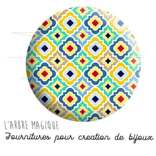 Cabochon fantaisie 25 mm maroc, marocain, faience, azuleros, carrelage ref 1801 