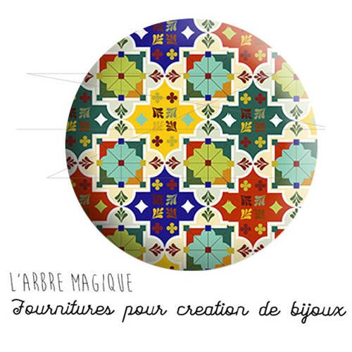 Cabochon fantaisie 25 mm maroc, marocain, faience, azuleros, carrelage ref 1794 