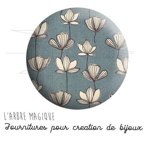 2 cabochons à coller japon fleur blanche fond gris ref 1624 - 18 mm 