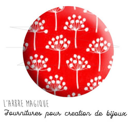 Cabochon fantaisie 25 mm japon fleur blanche fond rouge ref 1623 