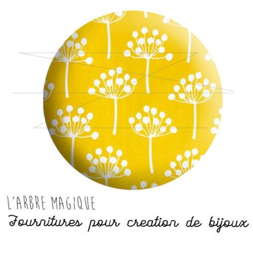 Cabochon fantaisie 25 mm japon fleur blanche fond jaune ref 1622 