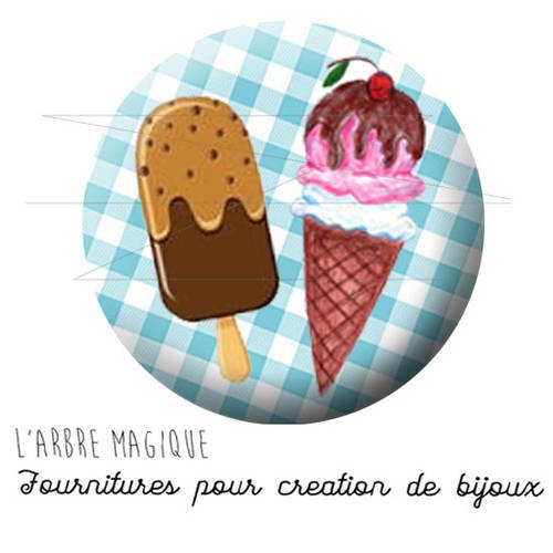 2 cabochons à coller eté summer ice cream glace ref 1882 -  en verre 14 mm - 